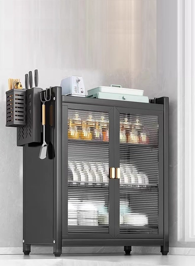 CozyNest 3-Tier Small Kitchen Sideboard Cabinet Dish Rack with Glass Doors, Countertop Pantry Storage Cabinet for Kitchen & Dining Room, Ideal for Dishes, Spices, Bottles and Bowls, Black - Image 4